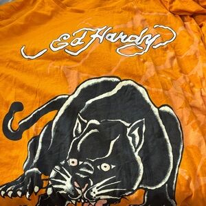 Ed Hardy Orange Panther Graphic Tee